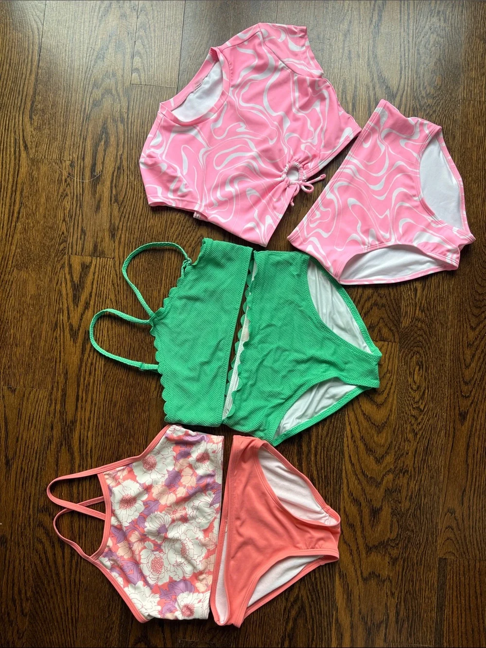 Old Navy Pink Swirl and Green Mix Girls' Swim Set Bundle